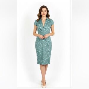 Samantha Sung Polka Dot Cap Sleeve Midi Dress Sz 6